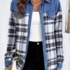 Plaid Patchwork Denim Blue Shirt Collar Blouse -Rosewe Promotion Store 339739 P 1692580939022 1