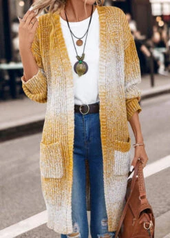 Ombre Pocket Ginger Long Sleeve Cardigan