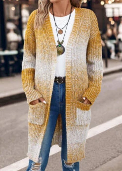 Ombre Pocket Ginger Long Sleeve Cardigan -Rosewe Promotion Store 339877 P 16932039833875