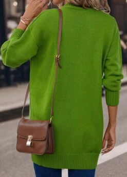 Long Sleeve Pocket Grass Green V Neck Cardigan -Rosewe Promotion Store 339880 P 16927993495641