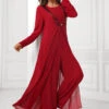 Deep Red Round Neck Sequin Jumpsuit And Cardigan -Rosewe Promotion Store 339892 P 16914902630250