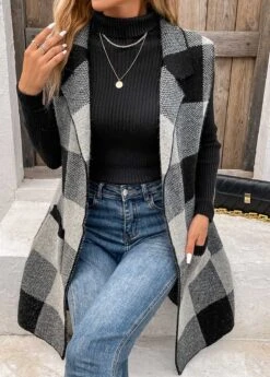 Plaid Pocket Black Friday Lapel Sleeveless Waistcoat -Rosewe Promotion Store 339908 P 16921743464104