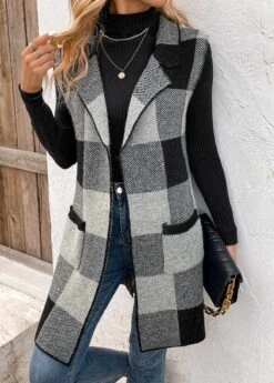 Plaid Pocket Black Friday Lapel Sleeveless Waistcoat -Rosewe Promotion Store 339908 P 16921743465132