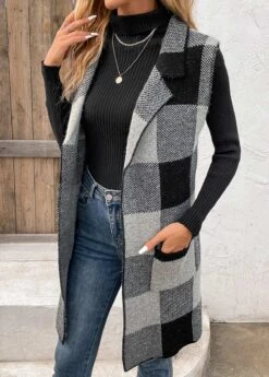 Plaid Pocket Black Friday Lapel Sleeveless Waistcoat -Rosewe Promotion Store 339908 P 16921743466213