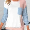 Patchwork Round Neck Long Sleeve Dusty Pink Sweatshirt -Rosewe Promotion Store 339930 P 1692693766821