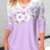 Random Floral Print Criss Cross T Shirt -Rosewe Promotion Store 339933 P 1695019255565