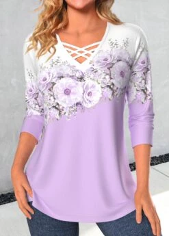 Random Floral Print Criss Cross T Shirt