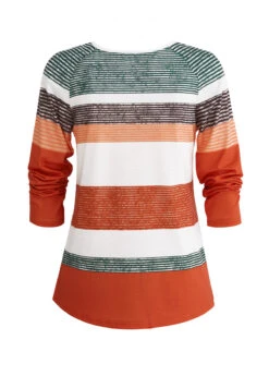Multi Stripe Print Button Orange T Shirt -Rosewe Promotion Store 339943 P 1694080767901