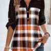 Plaid Patchwork Multi Color Shirt Collar Blouse -Rosewe Promotion Store 339953 P 1691399447677