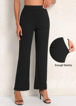 Elastic Waist Black High Waisted Pants