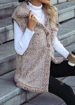 Sleeveless Pocket Light Camel Turn Down Collar Waistcoat -Rosewe Promotion Store 339974 P 1692758986242