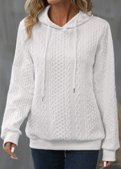 Drawstring Detail Long Sleeve White Hoodie -Rosewe Promotion Store 339984 P 16932192684182