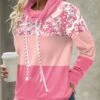 Tribal Print Patchwork Pink Cowl Neck Sweatshirt
