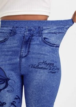 Butterfly Print Denim Blue Elastic Waist Leggings -Rosewe Promotion Store 340283 P 16926121317286