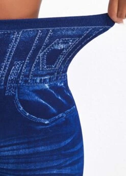 Denim-effect Print Denim Blue Elastic Waist Leggings -Rosewe Promotion Store 340287 P 16926121218484