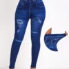 Denim-effect Print Denim Blue Elastic Waist Leggings -Rosewe Promotion Store 340287 P 16926121219140