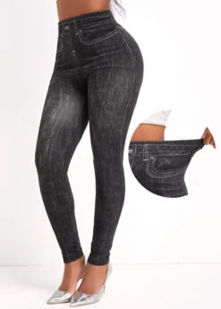 Black Elastic Waist High Waisted Ankle Length Leggings