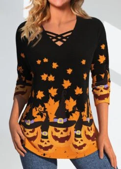 Plus Size Orange Criss Cross T Shirt