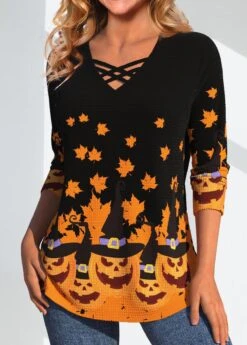 Halloween Print Criss Cross Orange T Shirt -Rosewe Promotion Store 340340 P 1691749151800 1