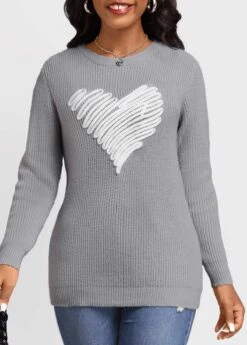 Long Sleeve Patchwork Grey Round Neck Sweater -Rosewe Promotion Store 340392 P 16927903760644