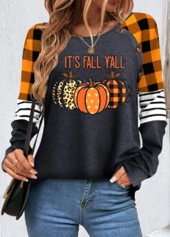 Plus Size Orange Patchwork Halloween Print Sweatshirt -Rosewe Promotion Store 340511 P 1692148920346