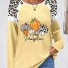 Halloween Print Patchwork Light Yellow Scoop Neck Sweatshirt -Rosewe Promotion Store 340621 P 1692170873931