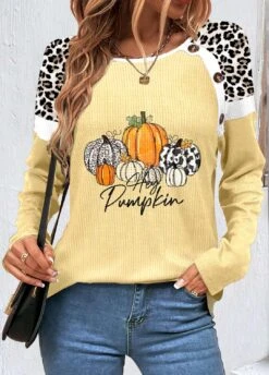 Halloween Print Patchwork Light Yellow Scoop Neck Sweatshirt 7 Halloween Print Patchwork Light Yellow Scoop Neck Sweatshirt -Rosewe Promotion Store 340621 P 1692170874199