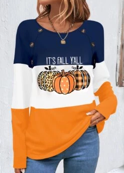 Pumpkin Print Halloween Multi Color Round Neck Sweatshirt