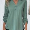 Long Sleeve Button Sage Green Shirt Collar Blouse -Rosewe Promotion Store 340658 P 1692925725337