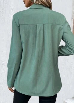 Long Sleeve Button Sage Green Shirt Collar Blouse -Rosewe Promotion Store 340658 P 1692925725389