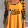 Plus Size Orange Patchwork Halloween Print T Shirt -Rosewe Promotion Store 340828 P 1694067645204
