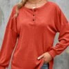 Brick Red Round Neck Button T Shirt -Rosewe Promotion Store 340848 P 1692940028496