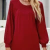 Wine Red Round Neck Long Sleeve Patchwork Blouse -Rosewe Promotion Store 340849 P 1692940063228