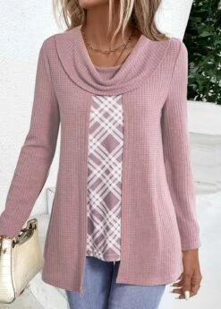 Plaid Fake 2in1 Dusty Purple T Shirt -Rosewe Promotion Store 340913 P 1693897908937