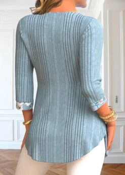 Floral Print Patchwork Dusty Blue T Shirt -Rosewe Promotion Store 340935 P 1693876372084