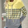 Plus Size Light Yellow Patchwork Plaid Sweatshirt 1 Plus Size Light Yellow Patchwork Plaid Sweatshirt -Rosewe Promotion Store 340952 P 1692612596520