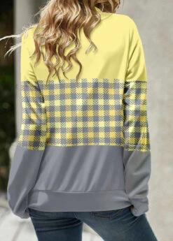 Plus Size Light Yellow Patchwork Plaid Sweatshirt -Rosewe Promotion Store 340952 P 1692612596876