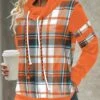 Plaid Patchwork Orange Cowl Neck Long Sleeve Sweatshirt -Rosewe Promotion Store 341020 P 1693990710216