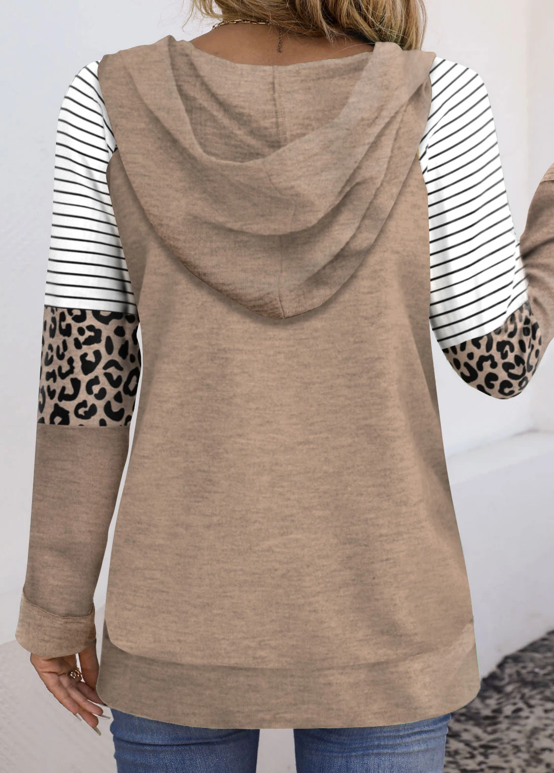 Halloween Print Patchwork Light Coffee Long Sleeve Hoodie 4 Halloween Print Patchwork Light Coffee Long Sleeve Hoodie - Image 2