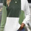 Blackish Green Round Neck Patchwork Long Sleeve Sweatshirt -Rosewe Promotion Store 341047 P 1693818401880