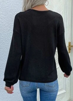 Long Sleeve Lace Black Round Neck T Shirt -Rosewe Promotion Store 341110 P 1692755077579