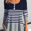 Striped Patchwork Navy Round Neck T Shirt -Rosewe Promotion Store 341419 P 1693218407975