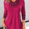 Plaid Patchwork Hot Pink Asymmetrical Neck Sweatshirt -Rosewe Promotion Store 341421 P 1693217893813