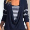 Striped Fake 2in1 Navy Square Neck T Shirt -Rosewe Promotion Store 341431 P 1693199054381