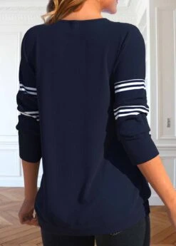 Striped Fake 2in1 Navy Square Neck T Shirt -Rosewe Promotion Store 341431 P 1693199055038