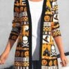 Halloween Print Long Sleeve Orange Cardigan -Rosewe Promotion Store 341434 P 1695802908516