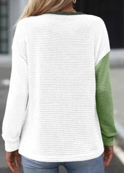 Blackish Green Round Neck Patchwork Long Sleeve Sweatshirt -Rosewe Promotion Store 341929 P 1694165755100