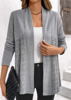 Lace Patchwork Long Sleeve Grey Cardigan -Rosewe Promotion Store 343199 P 16967445892132
