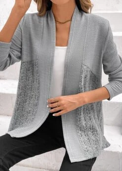 Lace Patchwork Long Sleeve Grey Cardigan -Rosewe Promotion Store 343199 P 16967445896065