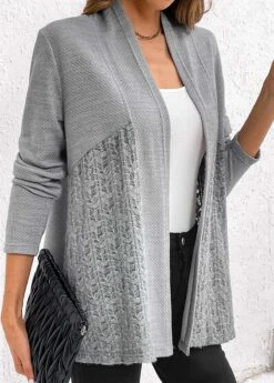 Lace Patchwork Long Sleeve Grey Cardigan -Rosewe Promotion Store 343199 P 16967445899614